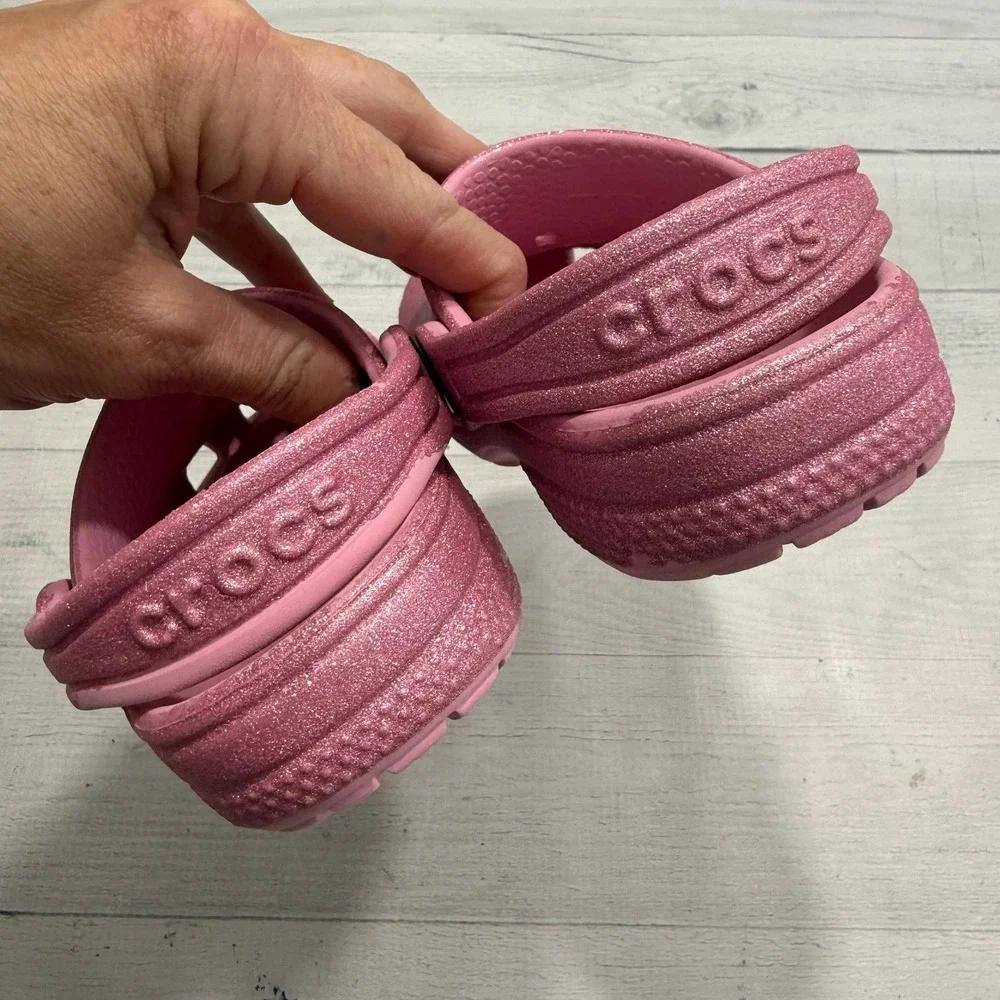 Crocs‎ classic clogs pink glitter slip on shoes child size 9